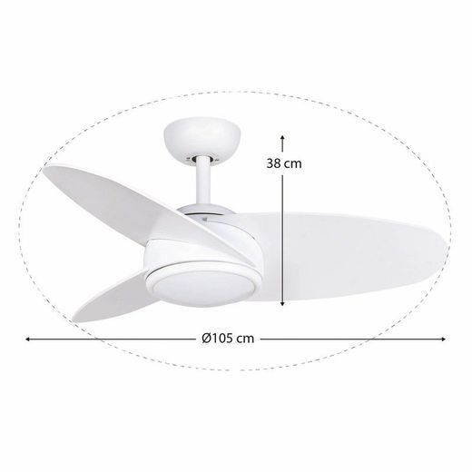 Ventilatore da soffitto, 105 cm Ø x 38 cm, in legno e metallo bianco | Collezione Levante DC