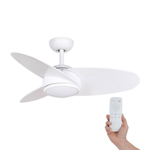 Ventilatore da soffitto, 105 cm Ø x 38 cm, in legno e metallo bianco | Collezione Levante DC