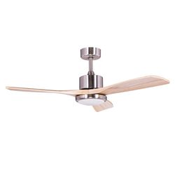 Ventilador de techo, 132 cm Ø x 40 cm, de madera y metal en natural claro y plata | Colección Tramontana DC
