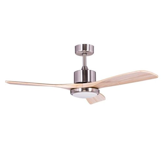 Ventilatore da soffitto, 132 cm Ø x 40 cm, in legno e metallo, finitura naturale chiara e argento | Collezione Tramontana DC
