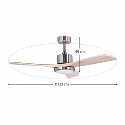 Ventilatore da soffitto, 132 cm Ø x 40 cm, in legno e metallo, finitura naturale chiara e argento | Collezione Tramontana DC