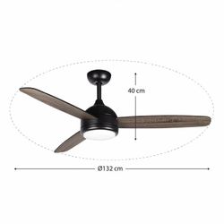 Ventilatore da soffitto, 132 cm Ø x 40 cm, in legno e metallo, colore noce e nero opaco | Collezione Siroco DC