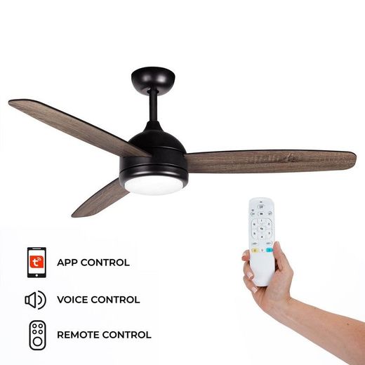 Ventilatore da soffitto, 132 cm Ø x 40 cm, in legno e metallo, colore noce e nero opaco | Collezione Siroco DC