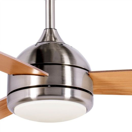 Ventilatore da soffitto, 132 cm Ø x 40 cm, in legno e metallo naturale e argento | Collezione Siroco DC