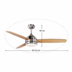 Ventilatore da soffitto, 132 cm Ø x 40 cm, in legno e metallo naturale e argento | Collezione Siroco DC