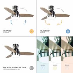 Ventilatore da soffitto, 92 cm Ø x 34 cm, in legno e metallo, finitura naturale e argento | Collezione Mistral DC