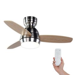 Ventilatore da soffitto, 92 cm Ø x 34 cm, in legno e metallo, finitura naturale e argento | Collezione Mistral DC