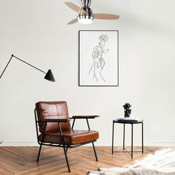 Ventilatore da soffitto, 92 cm Ø x 34 cm, in legno e metallo, finitura naturale e argento | Collezione Mistral DC