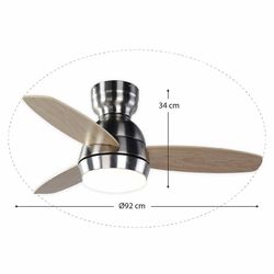 Ventilatore da soffitto, 92 cm Ø x 34 cm, in legno e metallo, finitura naturale e argento | Collezione Mistral DC