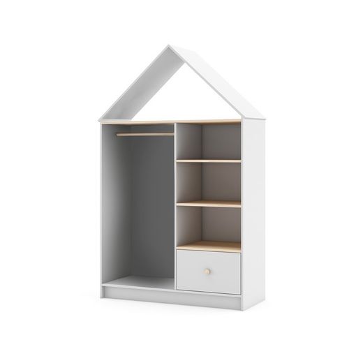 Armadio per bambini, 110 x 45 x 180 cm, in legno di pino bianco e naturale | Collezione Estefania