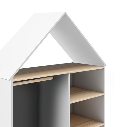 Armadio per bambini, 110 x 45 x 180 cm, in legno di pino bianco e naturale | Collezione Estefania