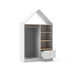 Armadio per bambini, 110 x 45 x 180 cm, in legno di pino bianco e naturale | Collezione Estefania
