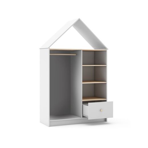 Armadio per bambini, 110 x 45 x 180 cm, in legno di pino bianco e naturale | Collezione Estefania