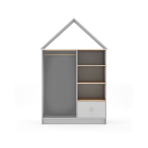 Armadio per bambini, 110 x 45 x 180 cm, in legno di pino bianco e naturale | Collezione Estefania