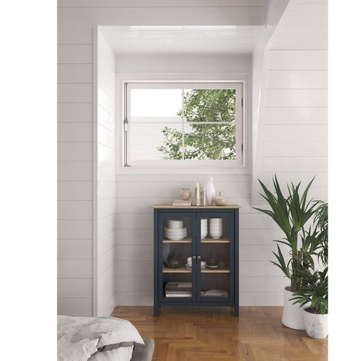 Vetrina, 90 x 40 x 110 cm, in legno di pino blu | Collezione Misti