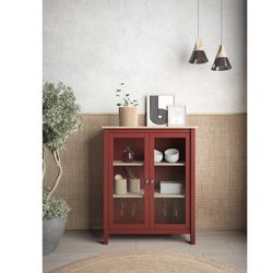 Vetrina, 90 x 40 x 110 cm, in legno di pino con finitura granata | Collezione Misti