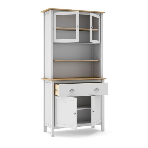 Vetrina, 90 x 40 x 180,5 cm, in legno bianco e naturale | Collezione Misti