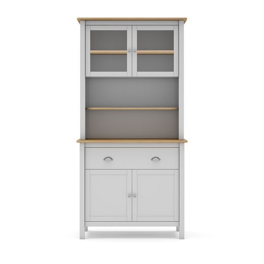 Vetrina, 90 x 40 x 180,5 cm, in legno bianco e naturale | Collezione Misti