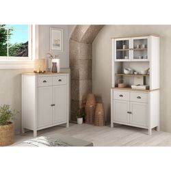 Vetrina, 90 x 40 x 180,5 cm, in legno bianco e naturale | Collezione Misti