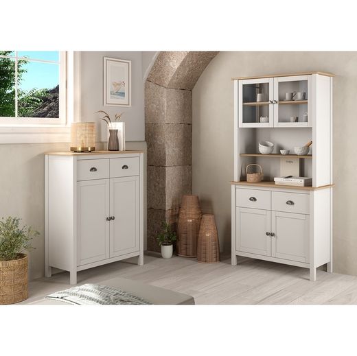 Vetrina, 90 x 40 x 180,5 cm, in legno bianco e naturale | Collezione Misti