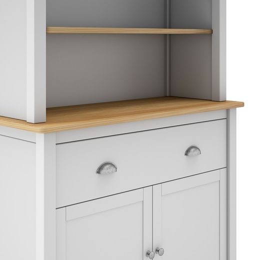 Vetrina, 90 x 40 x 180,5 cm, in legno bianco e naturale | Collezione Misti